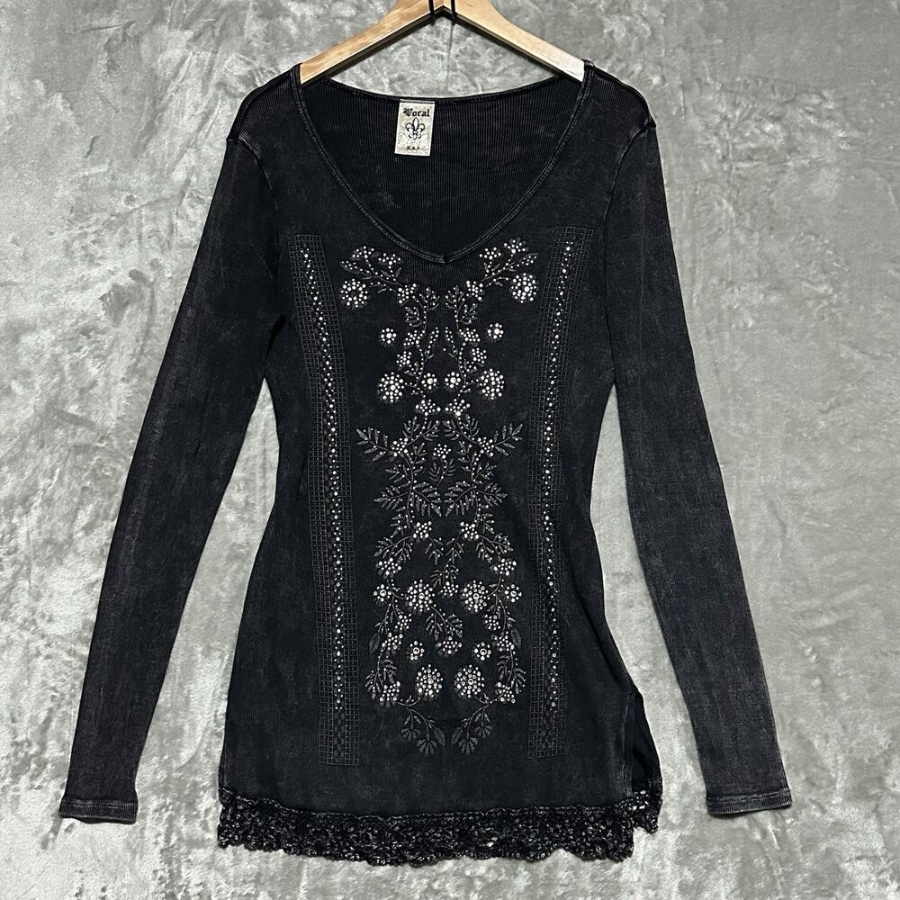 Vocal USA Y2K Embellished Mini Tunic Dress Womens XL Dark Fairy Grunge Western